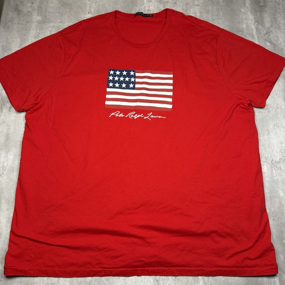 Polo Ralph Lauren T Shirt Red American Flag Graphic T Shirt Men's 4XB Pony